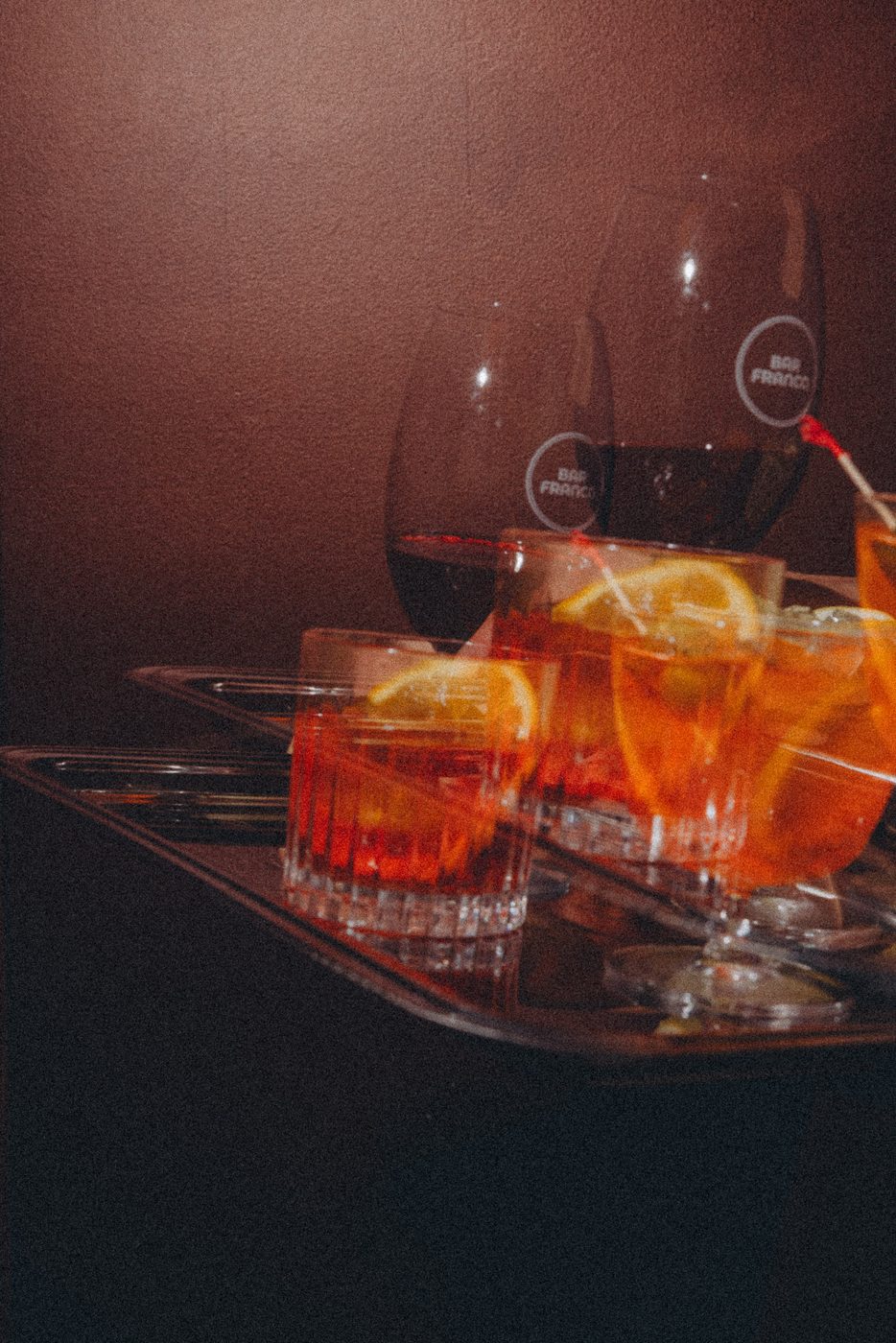 A tray of cocktails from the bar