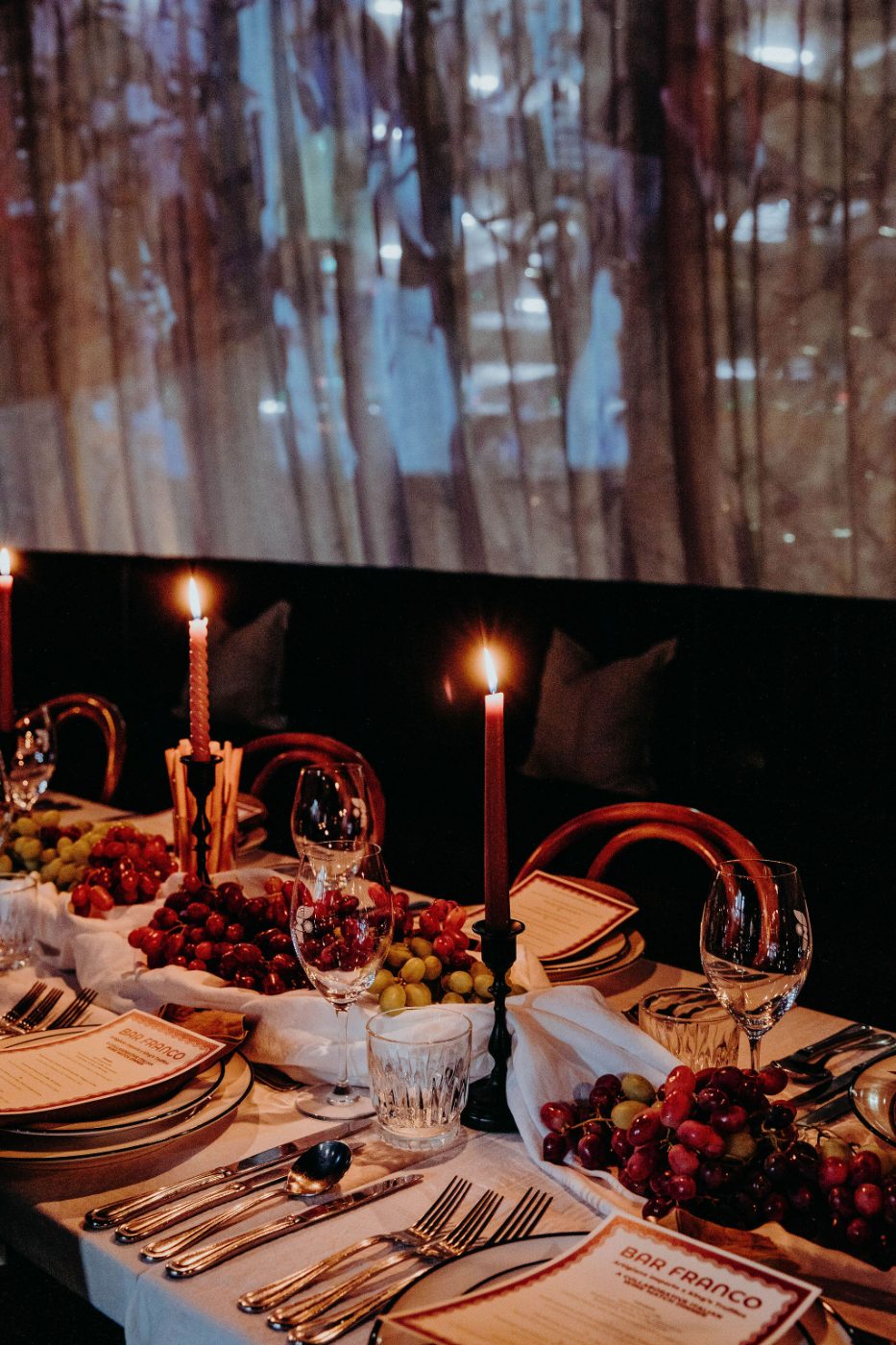 A candlelit private event table setting at Bar Franco, Christchurch