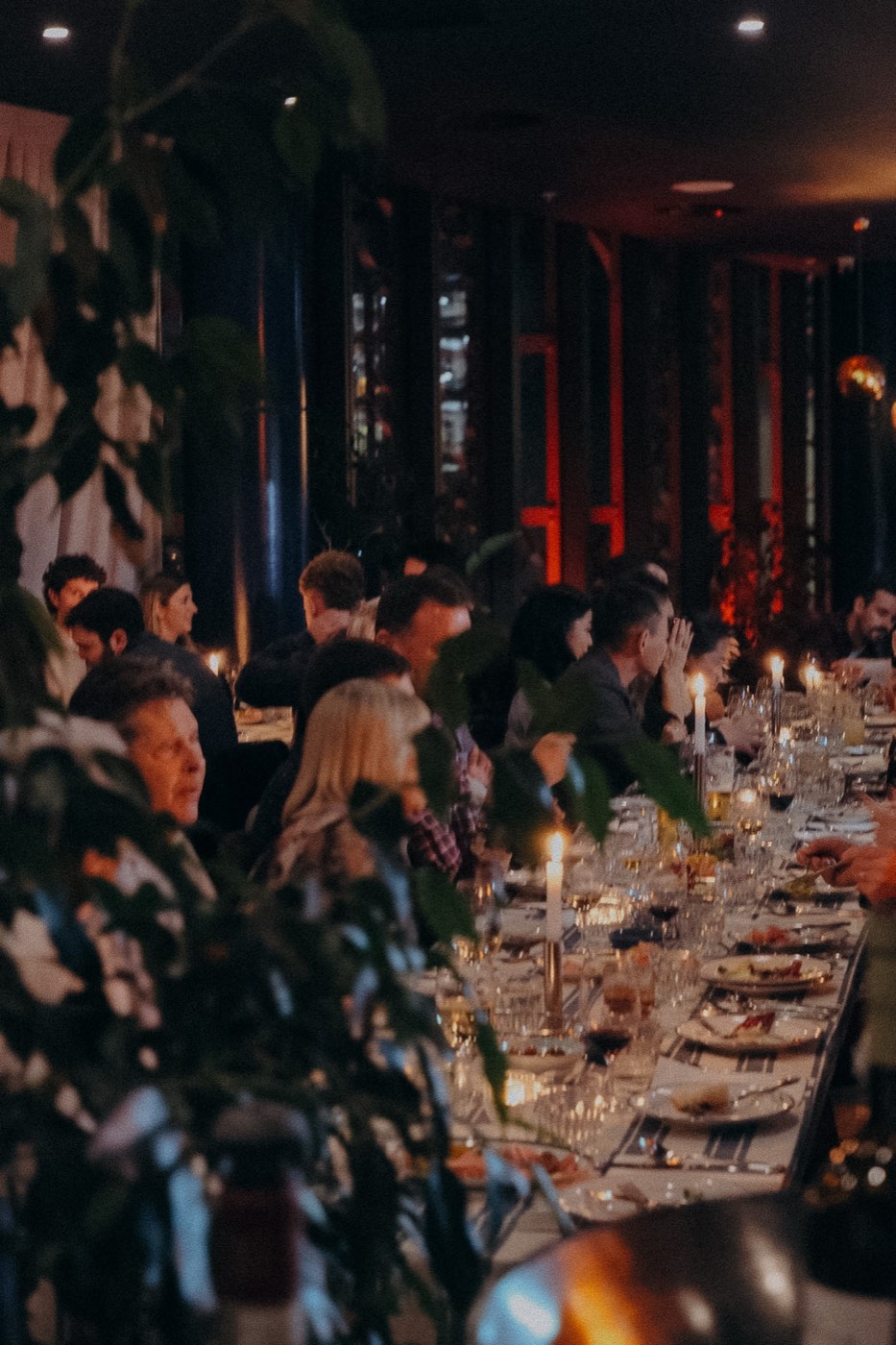 A candlelit long-table private dinner in full swing at Bar Franco