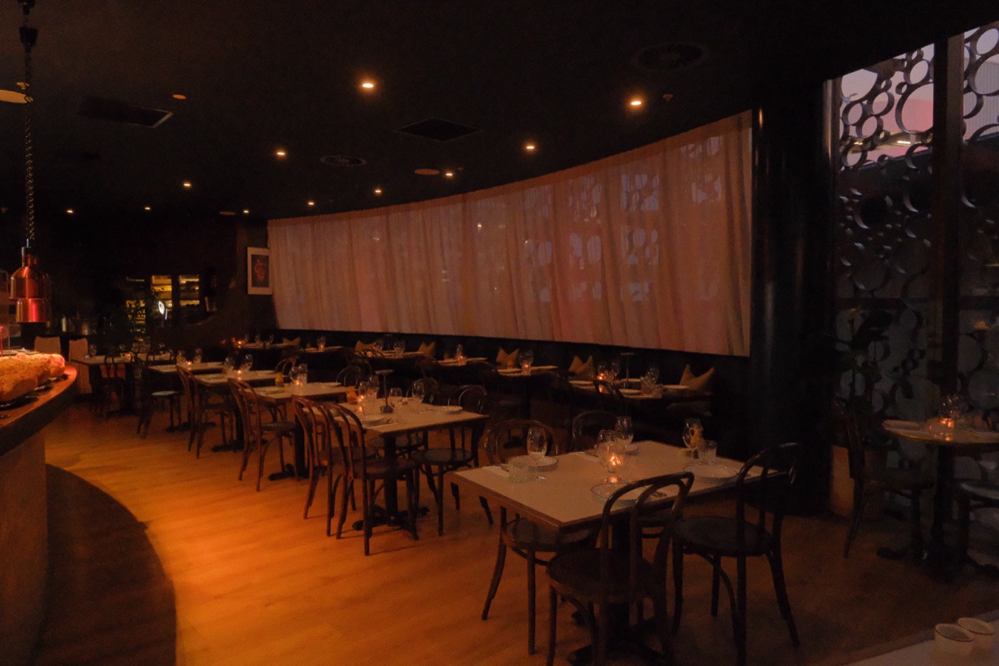 The Bar Franco restaurant dining room set for a private event
