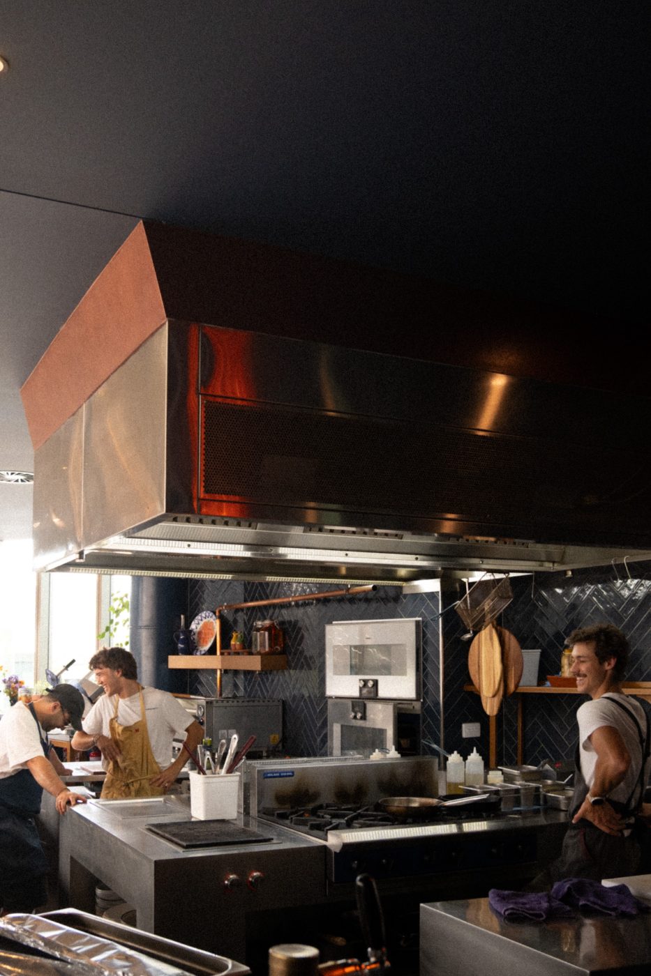 Chefs at work in the open kitchen of the Bar Franco restaurant
