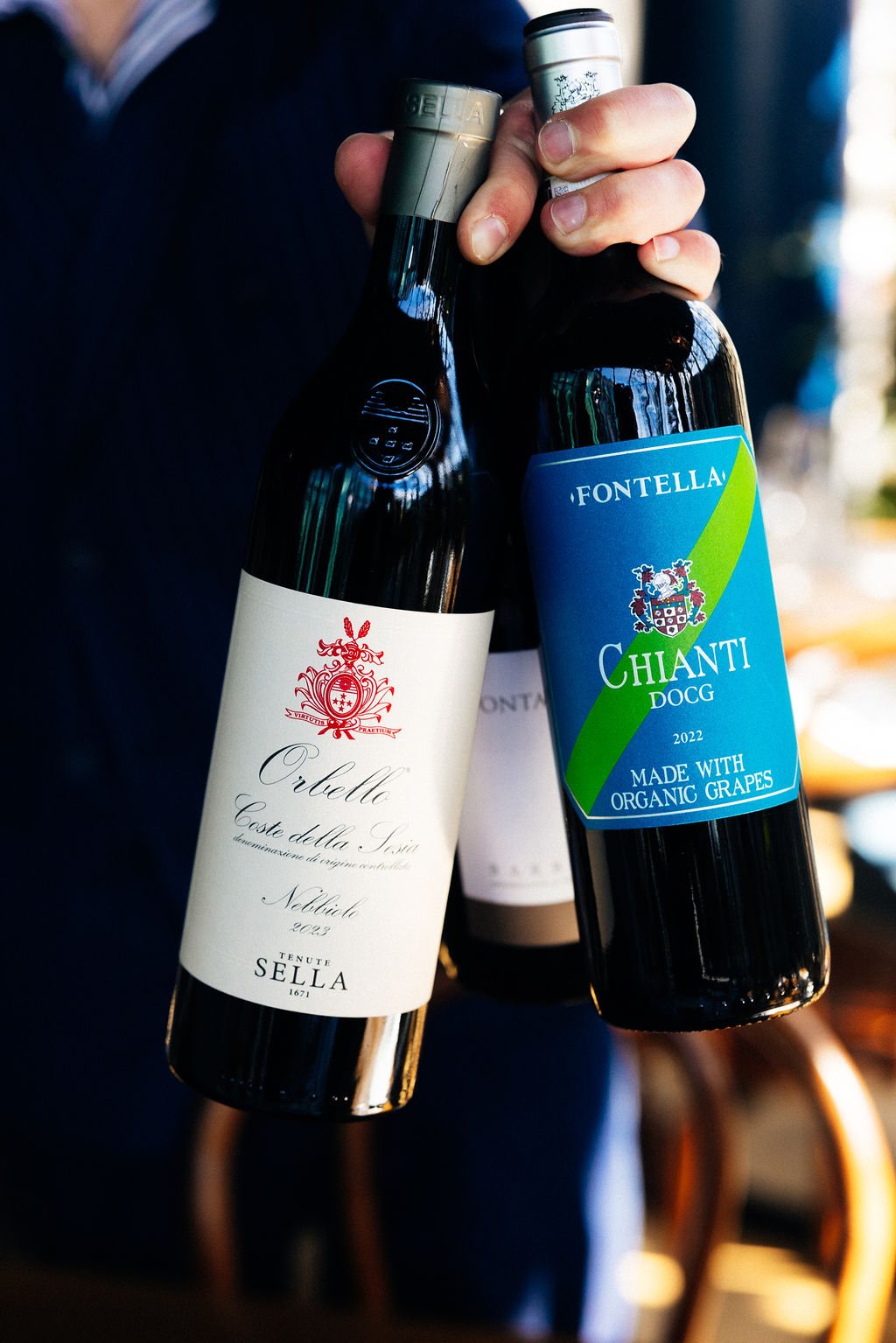 Two Italian reds from the list: a Nebbiolo and an organic Chianti