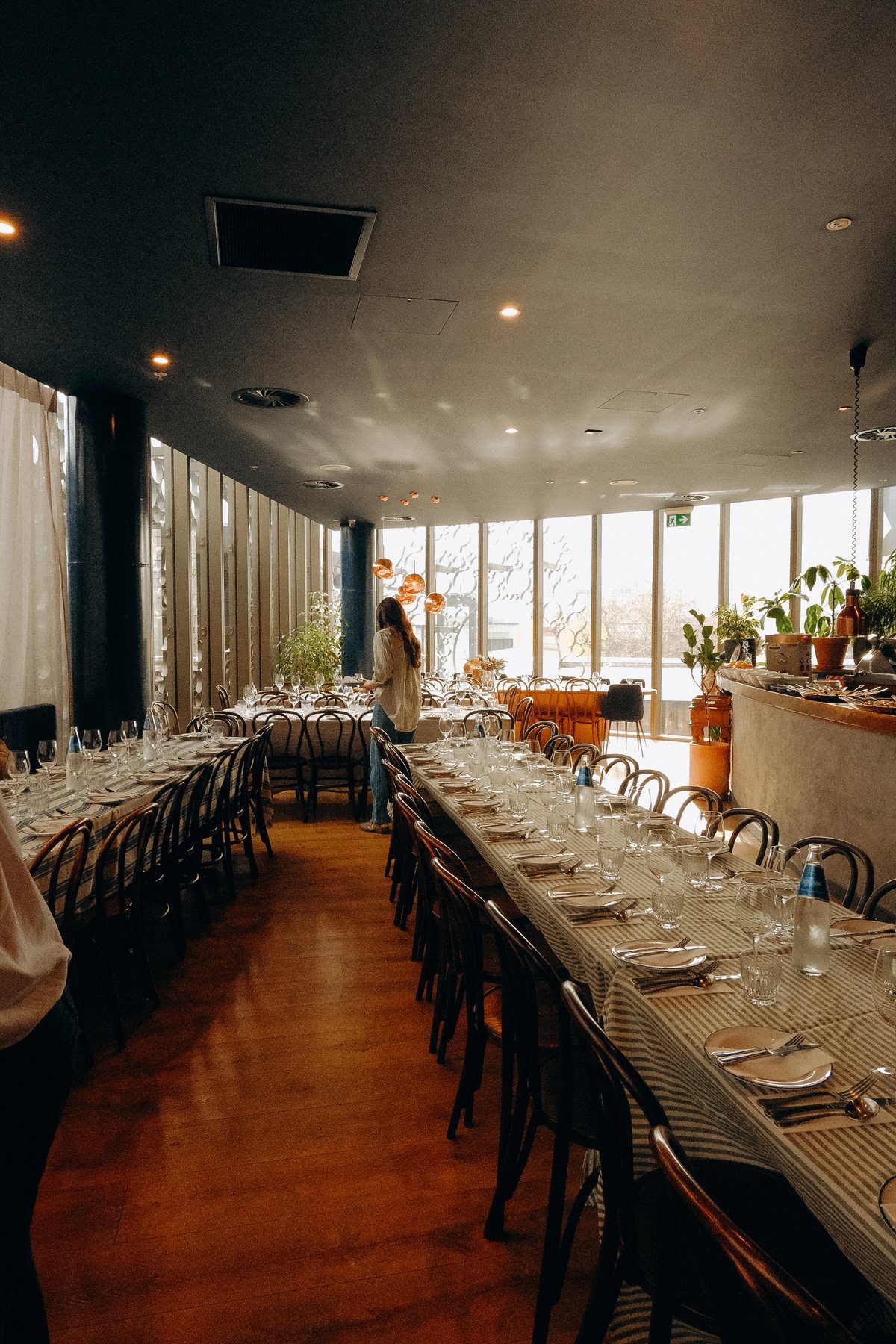 The Restaurant set with long tables for an event