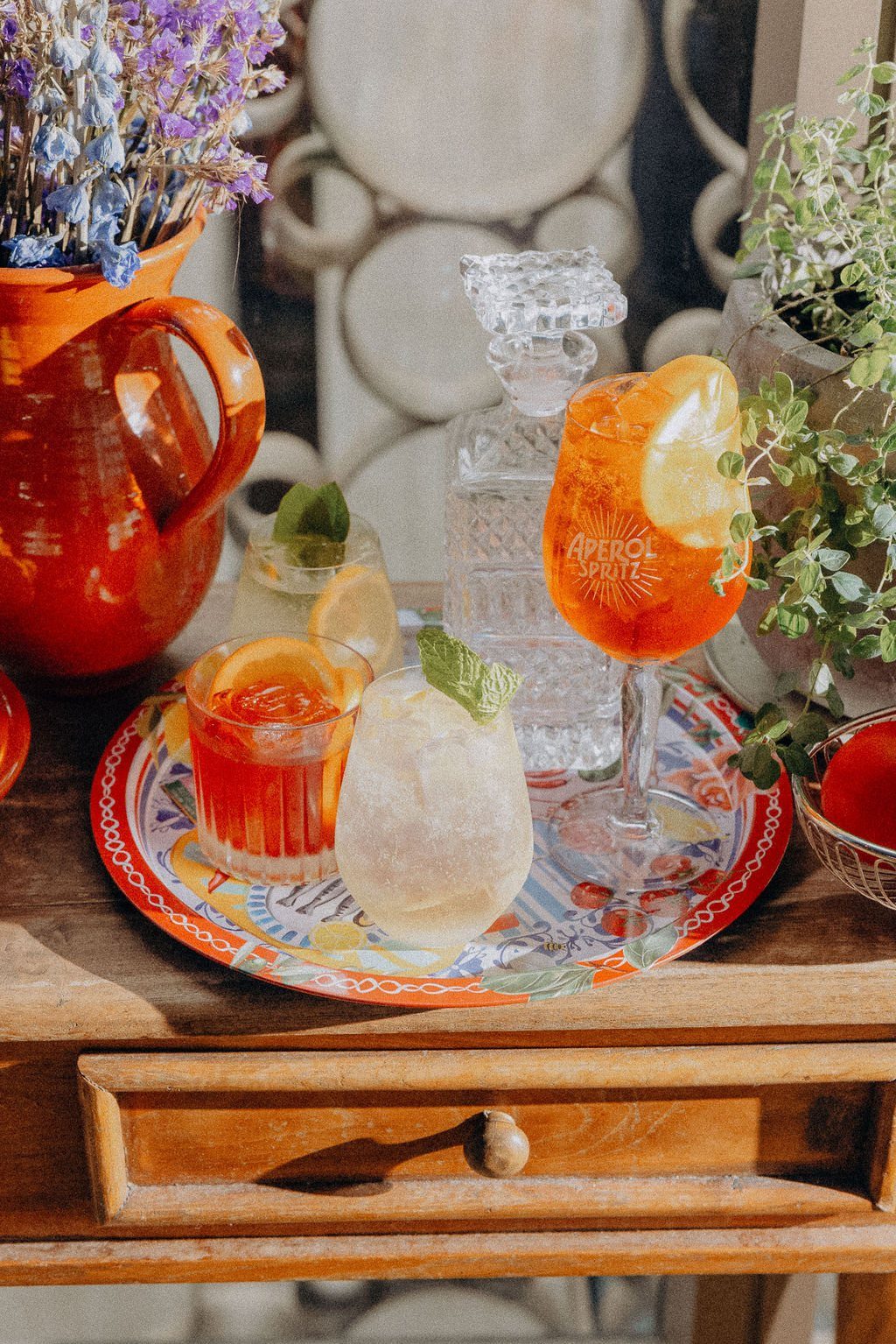 A tray of spritzes and a Negroni for a long lunch