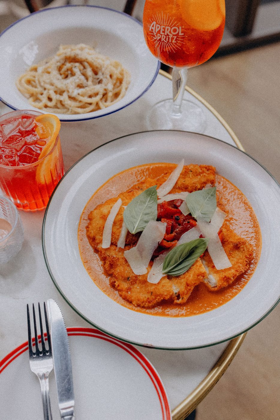 Chicken parmigiana and cacio e pepe at Bar Franco